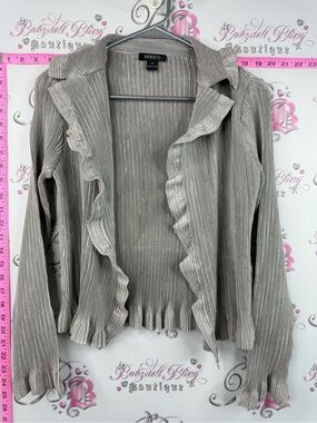 Veeca cardigan pleated shiny Open-Front Ruffle Trim Women’s Cardigan - Beige